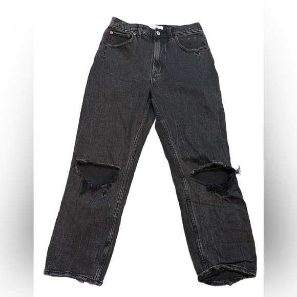 Abercrombie & Fitch Denim - Abercrombie The Ankle Straight Ultra High Rise Black Distressed 27/4S